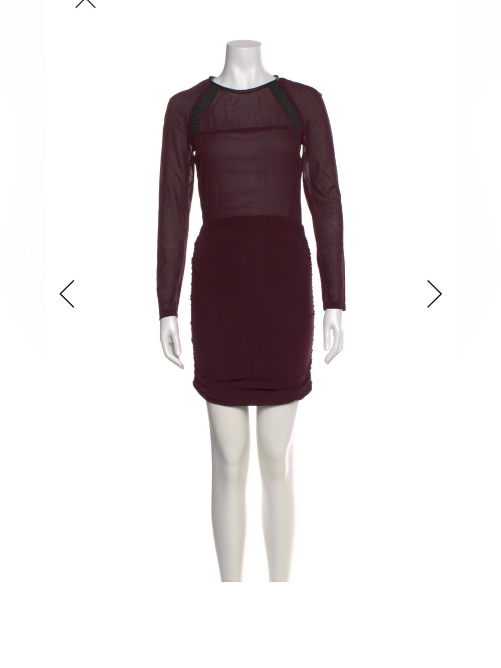 IRO Wine-Colored Sheer Long-Sleeve Bodycon Dress